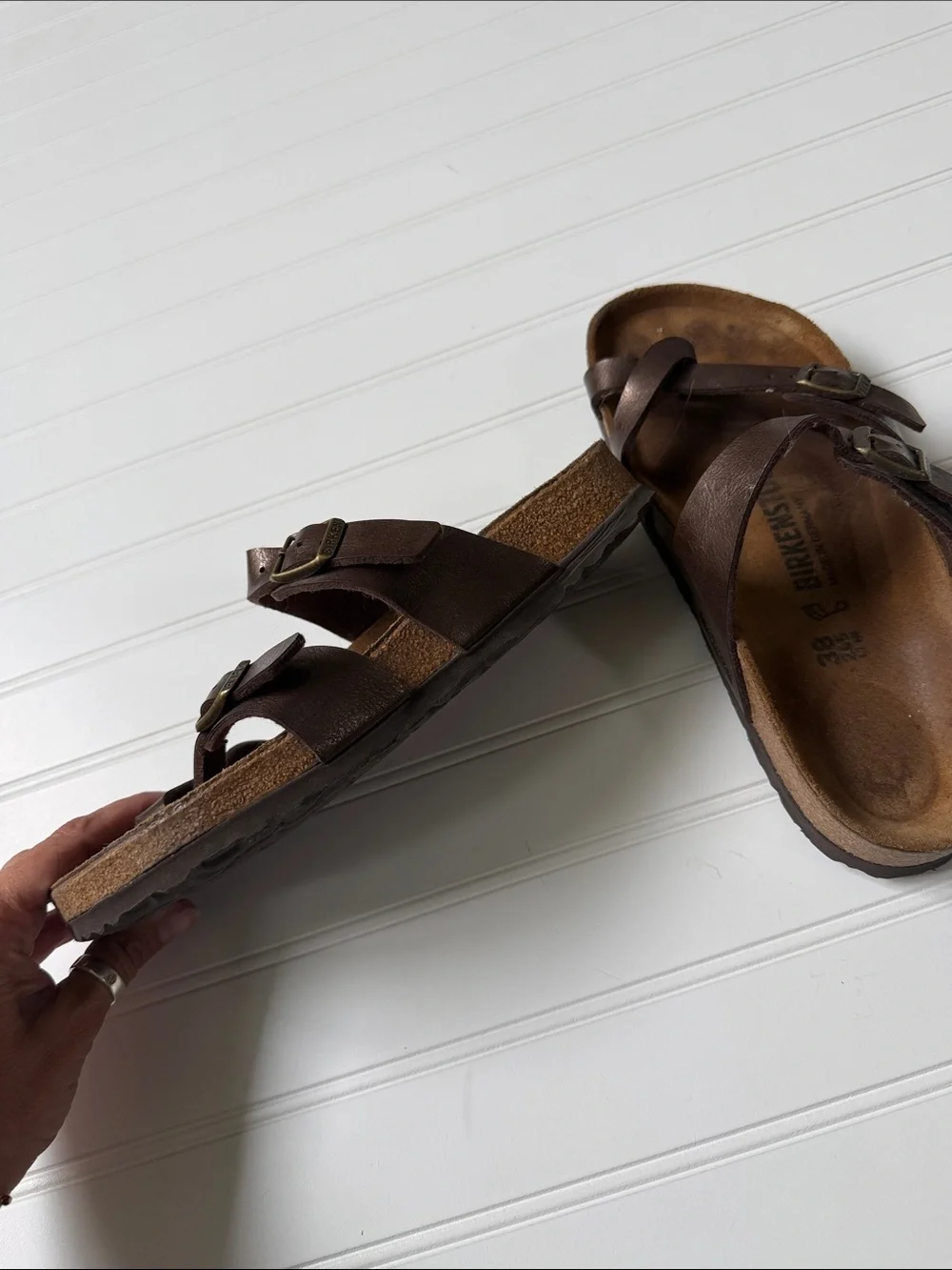 Birkenstock Brown Bronze Leather Crisscross Buckle Sandals